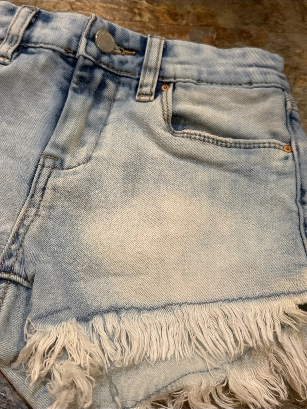 Blank NYC Light Blue Frayed Hem Denim Shorts